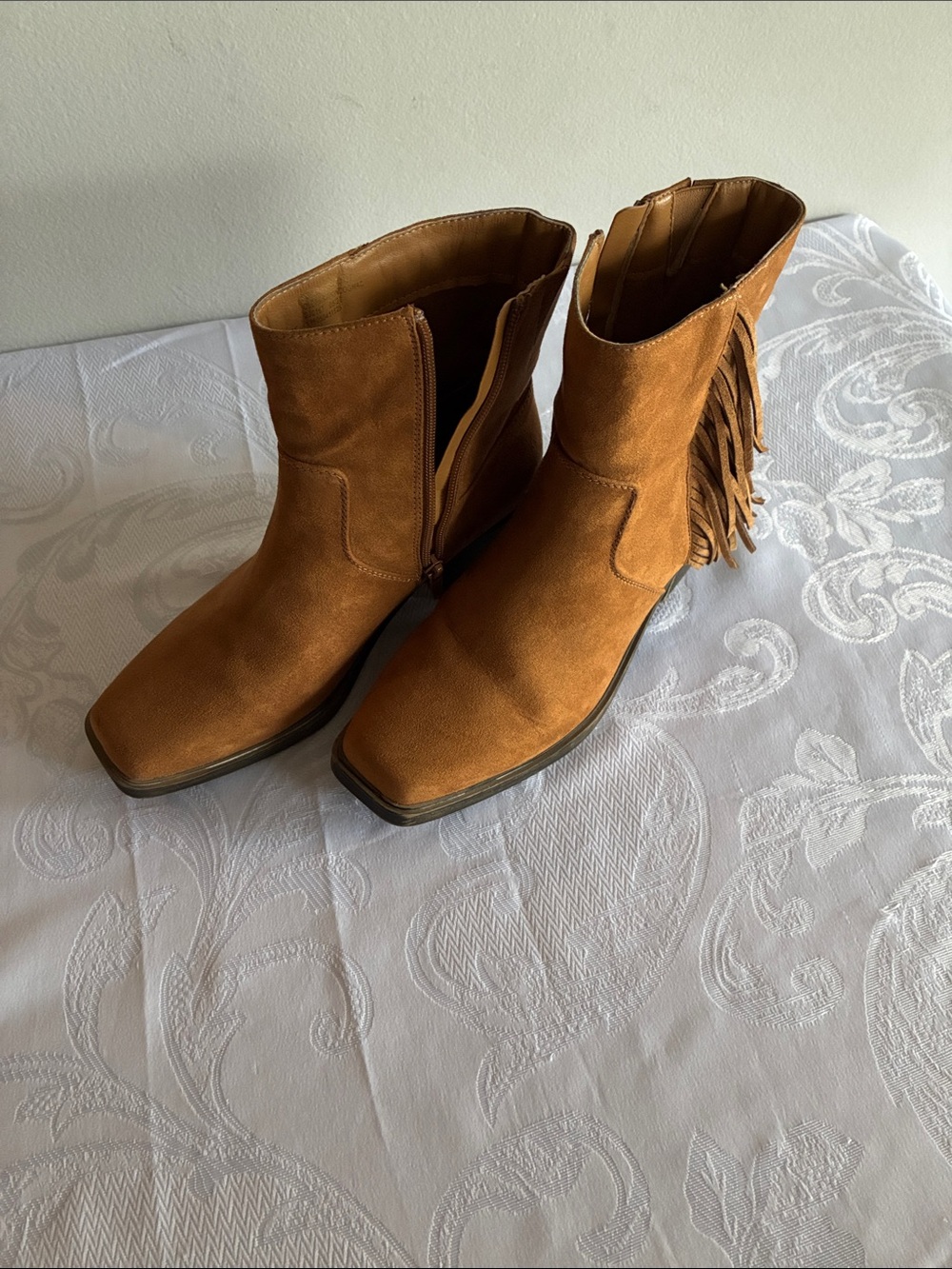 Fringe Suede Ankle Boots - Tan